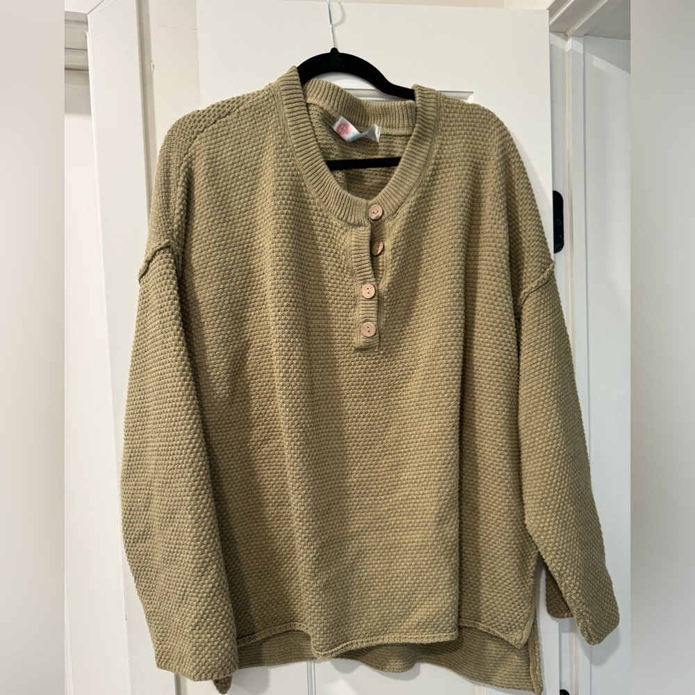 Free People Olive Green Hailee Textured Henley Sweater Set